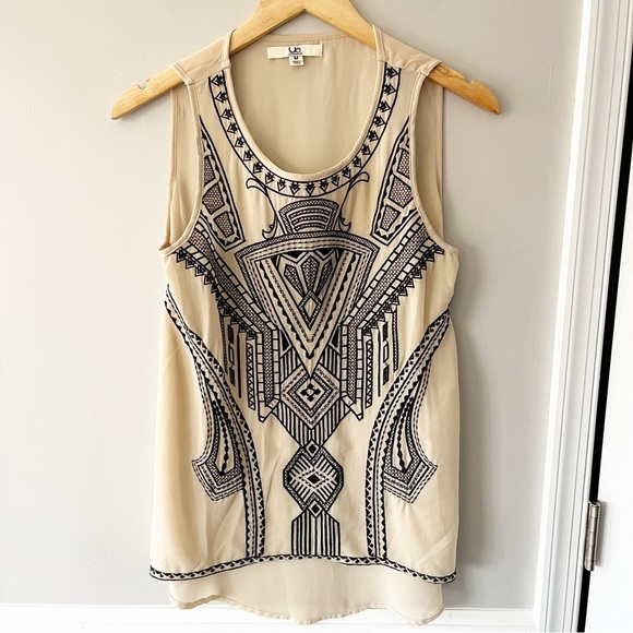 Ya Los Angeles Silk Sheer Art Deco Embroidered Sleeveless Blouse Top Size Medium - Picture 6 of 11